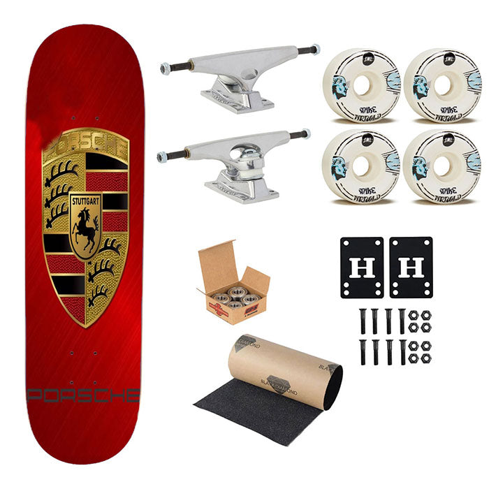 Porsche Red Design Skateboard Complete Board 8.0" X 31.75"