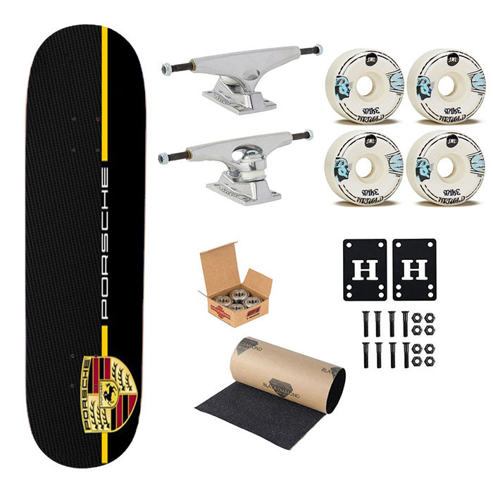 Porsche Stripe Carbon Skateboard Complete Board 8.0" X 31.75"