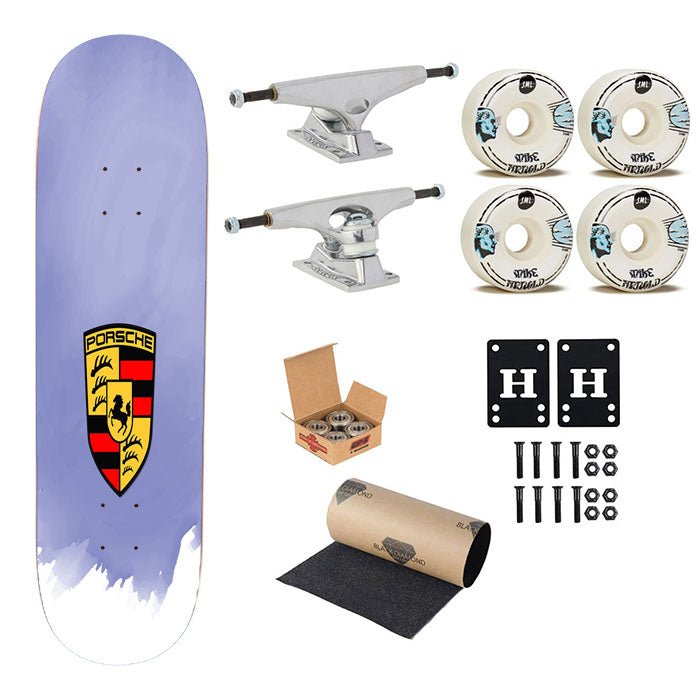 Porsche Water Color Blue Skateboard Complete Board 8.0" X 31.75"