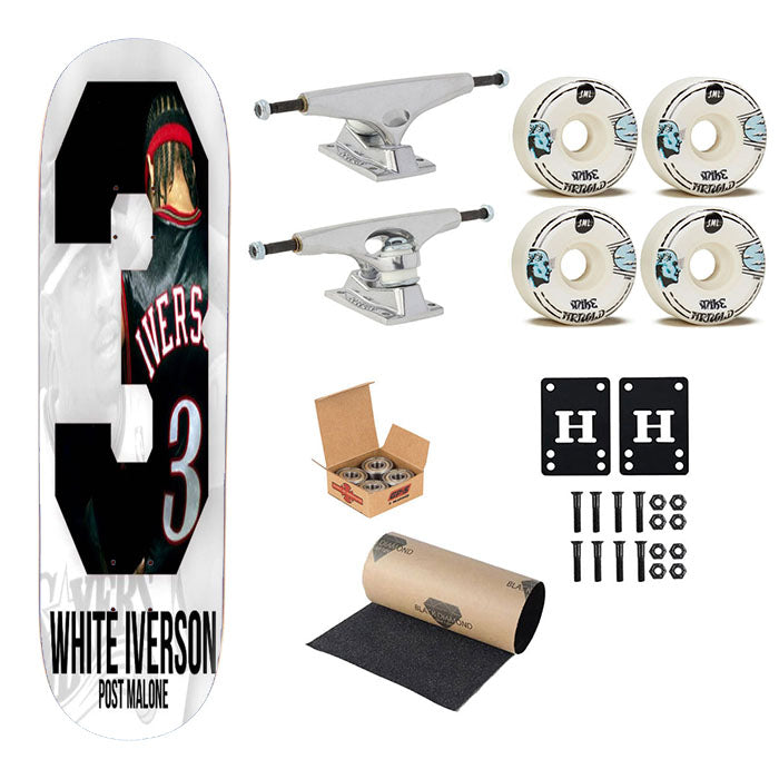 Post Malone White Iverson Skateboard Complete Board 8.0" X 31.75"