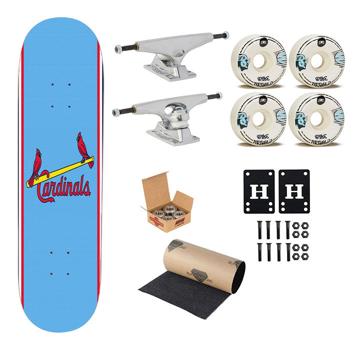 Powder Blue Cardinals Cavaliers Logo St Louis Skateboard Complete Board 8.0" X 31.75"
