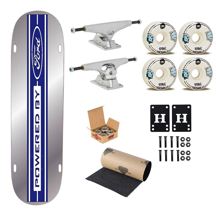 Powered By Ford Line Blue Skateboard Complete Board 8.0" X 31.75"