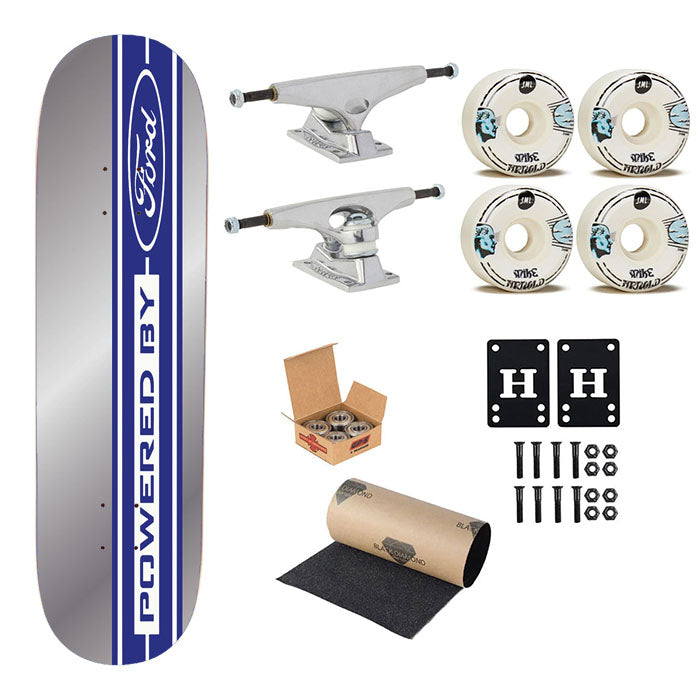 Powered By Ford Silver Plate Skateboard Complete Board 8.0" X 31.75"