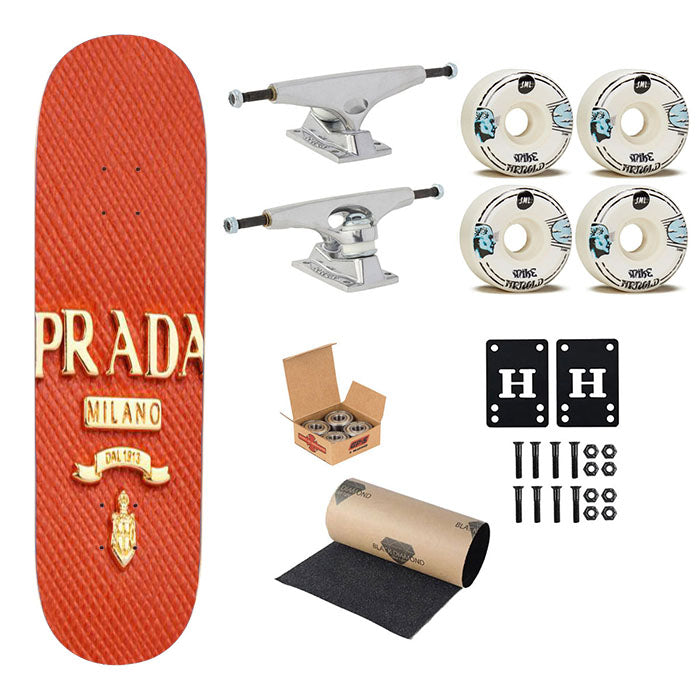 Prada Orange Bag Logo Skateboard Complete Board 8.0" X 31.75"
