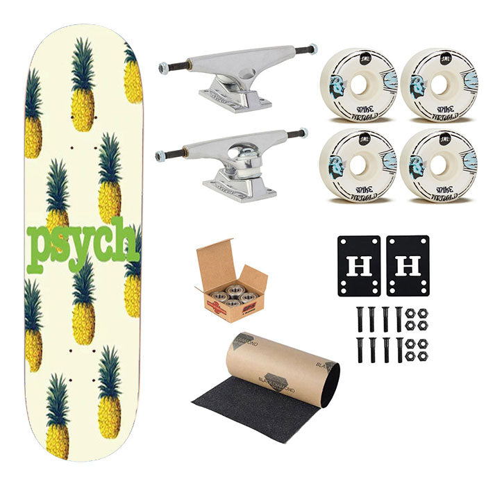 Psych Pineapple Pattern Skateboard Complete Board 8.0" X 31.75"