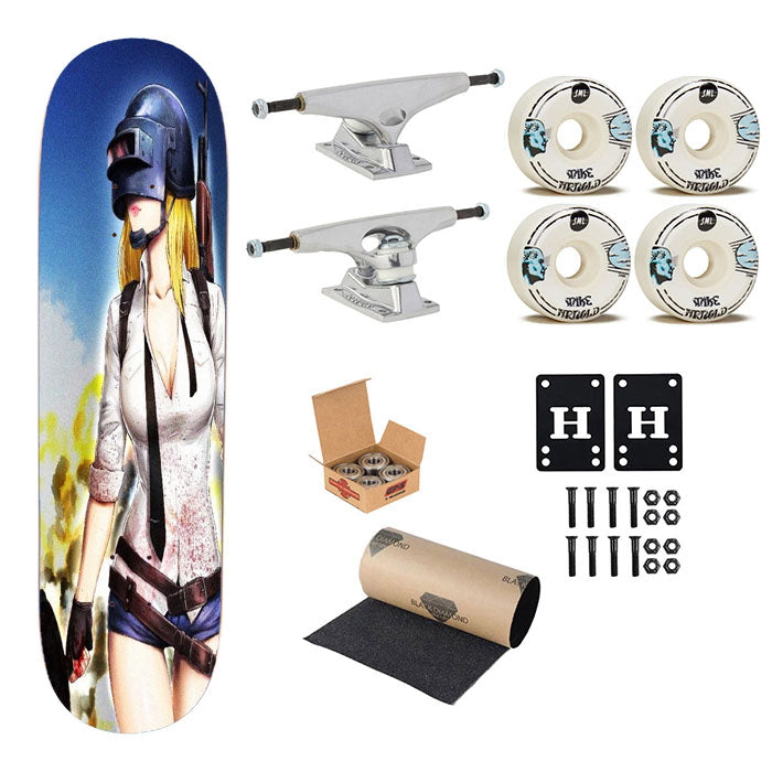 Pubg Helmet Girl Skateboard Complete Board 8.0" X 31.75"