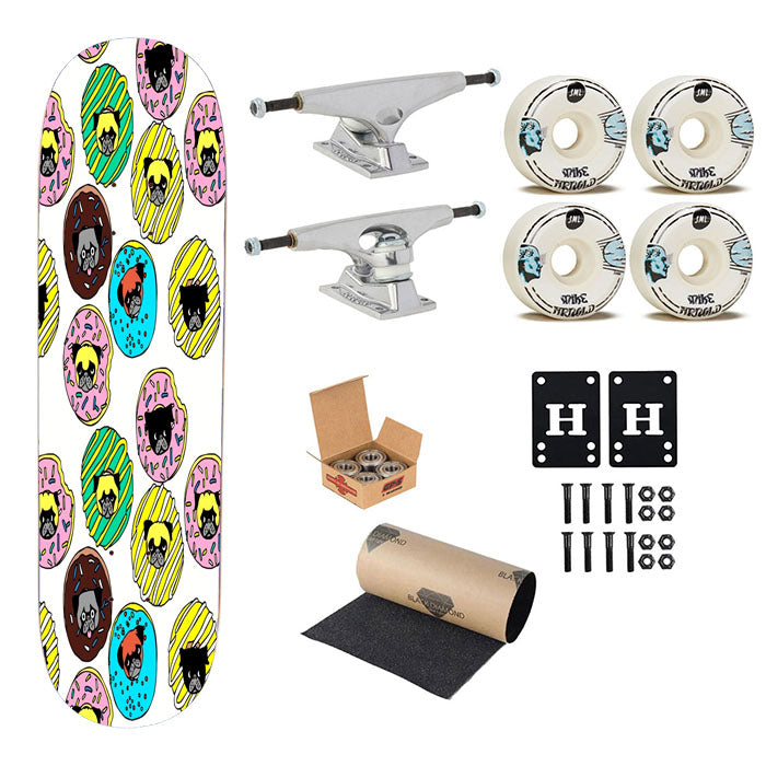 Pug Donuts Pattern Skateboard Complete Board 8.0" X 31.75"