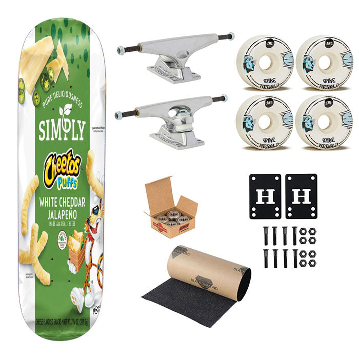 Pure Delicioussness Simply Cheetos Puffs White Cheddar Jalapeno Made With Real Cheese Skateboard Complete Board 8.0" X 31.75"