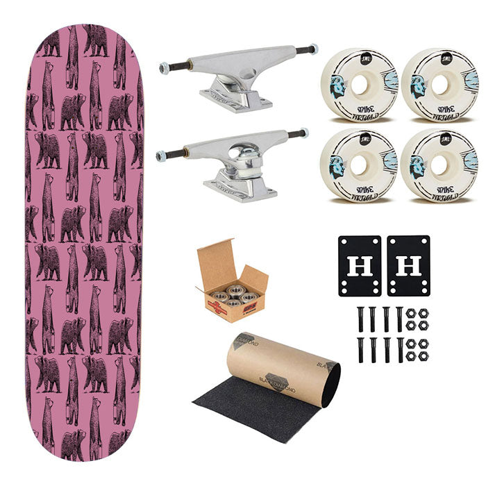 Purple And Black Skate Bear Illustrations Pattern Skateboard Complete Board 8.0" X 31.75"