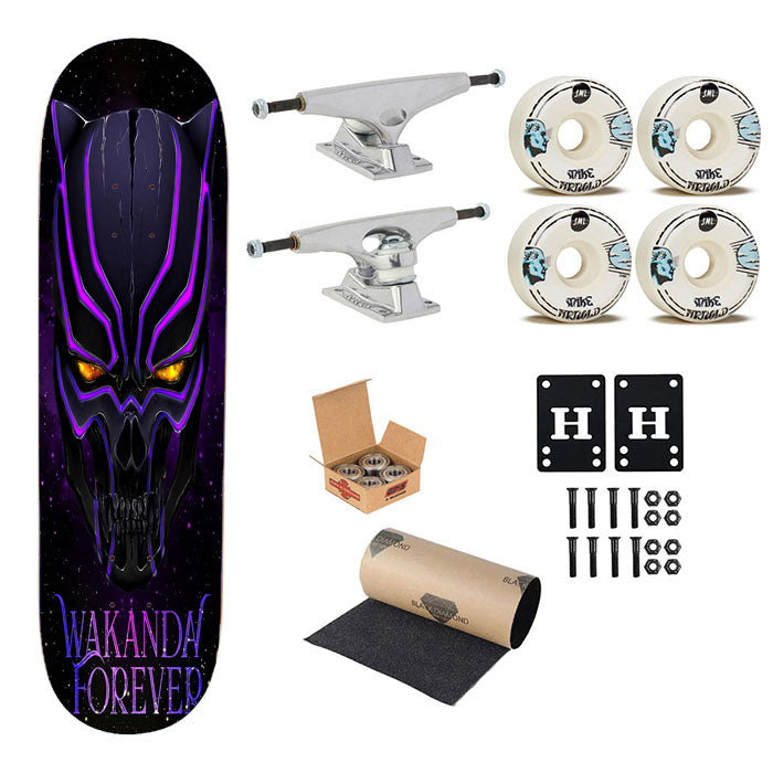 Purple Black Panther Mask Galaxy Skateboard Complete Board 8.0" X 31.75"