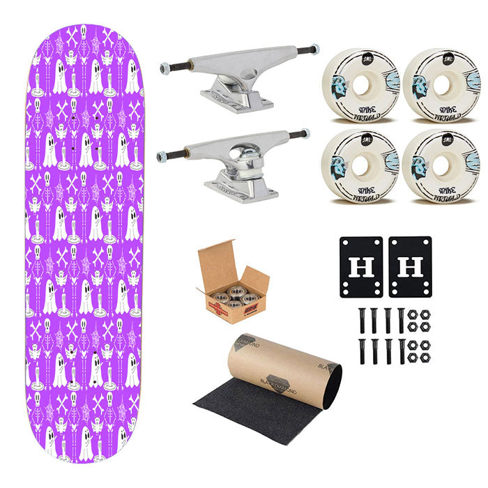 Purple Pattern Halloween Ghost Skeleton Skateboard Complete Board 8.0" X 31.75"
