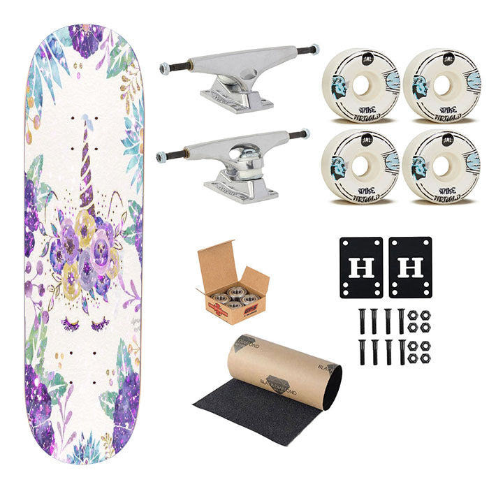 Purple Unicorn Watercolor Skateboard Complete Board 8.0" X 31.75"