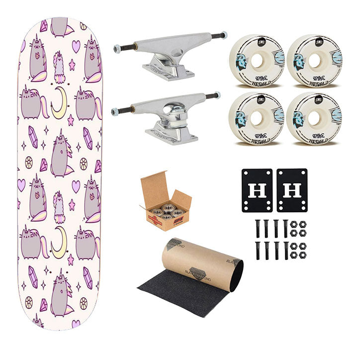 Pusheen Diamond Pattern Skateboard Complete Board 8.0" X 31.75"
