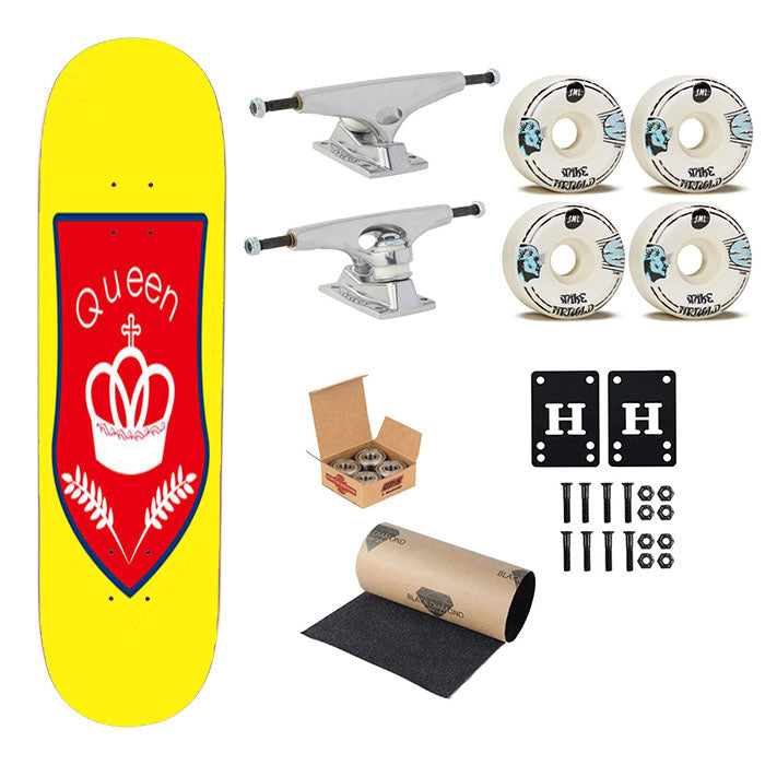 Queen Logo Yellow Skateboard Complete Board 8.0" X 31.75"