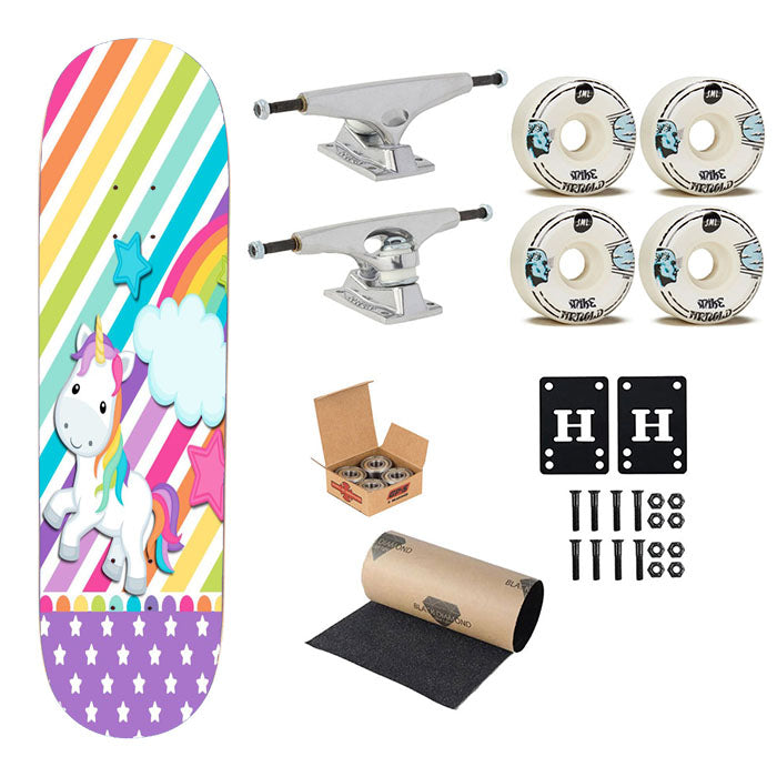 Rainbow Unicorn Stripe Colorfull Skateboard Complete Board 8.0" X 31.75"