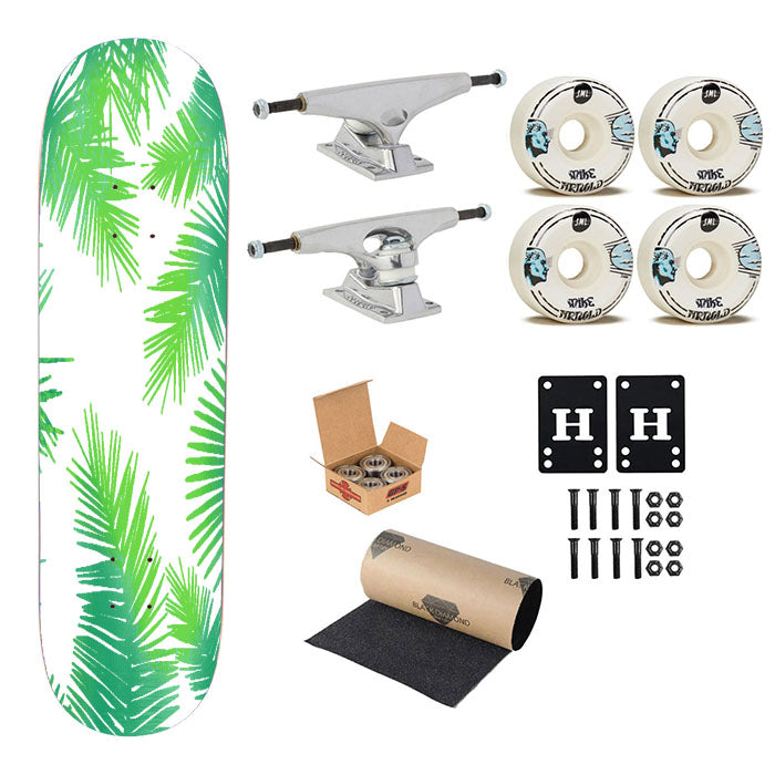 Random Leaves Palm Tropical Pattern Skateboard Complete Board 8.0" X 31.75"