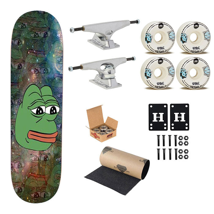 Rare Pepe Frog Sad Skateboard Complete Board 8.0" X 31.75"