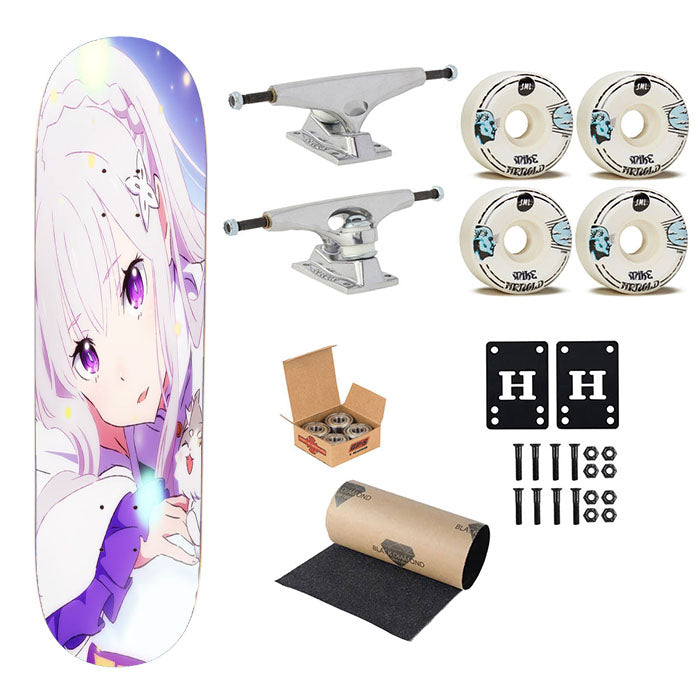 Re-Zero Emilia White Hair Anime Girl Skateboard Complete Board 8.0" X 31.75"
