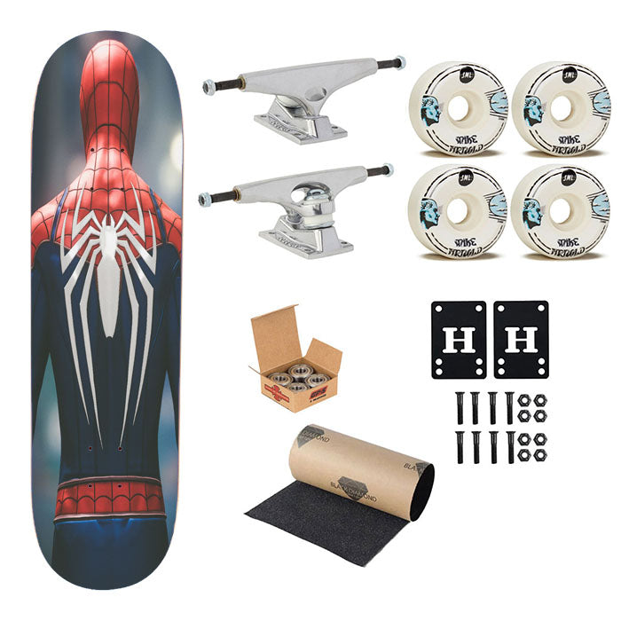 Real Spiderman Overshouldier Skateboard Complete Board 8.0" X 31.75"