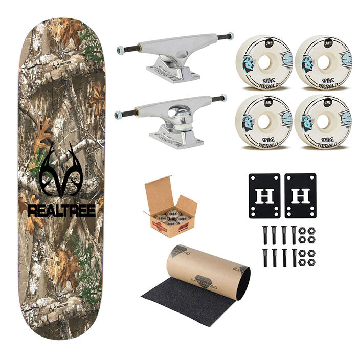 Realtree Black X Skinit Camouflage Skateboard Complete Board 8.0" X 31.75"