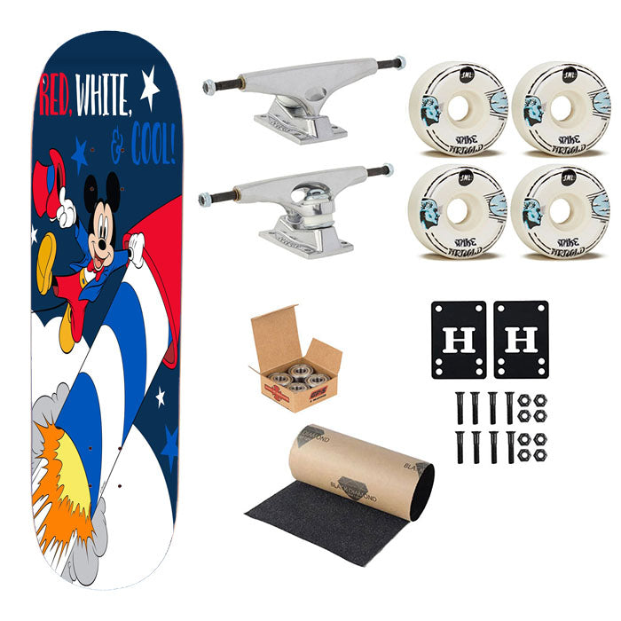 Red, White & Cool Mickey Skateboard Complete Board 8.0" X 31.75"