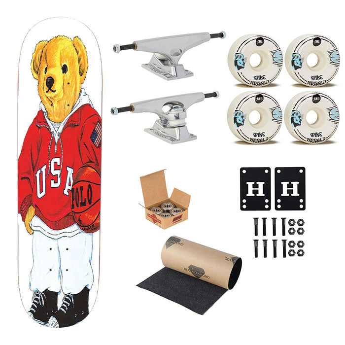 Red Basket Jacket Polo Bear Skateboard Complete Board 8.0" X 31.75"