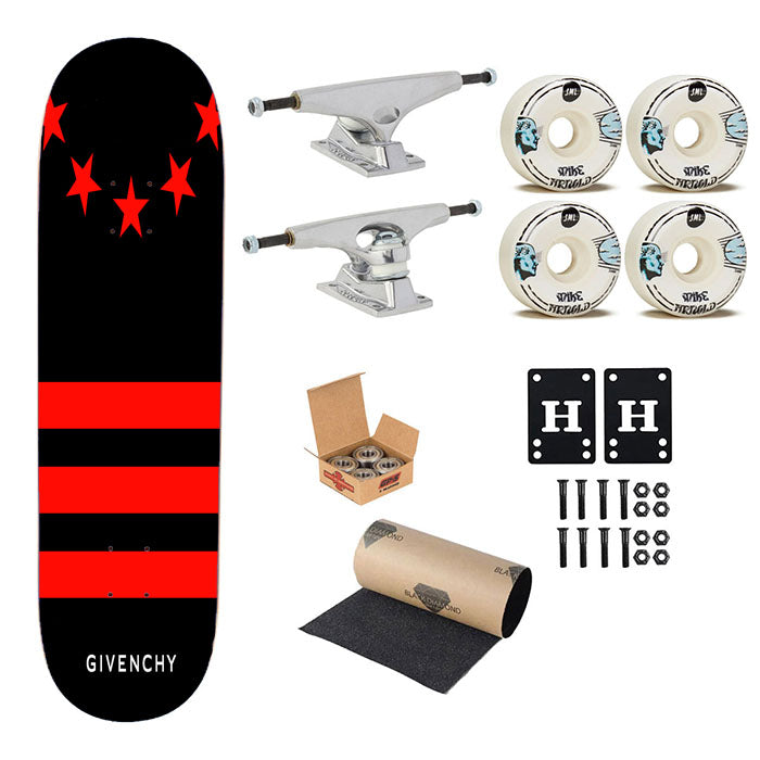 Red Black Givenchy Paris Skateboard Complete Board 8.0" X 31.75"