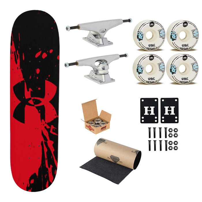 Red Black Under Armour Swoosh Skateboard Complete Board 8.0" X 31.75"