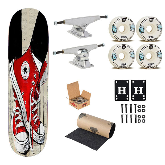 Red Converse Painting Skateboard Complete Board 8.0" X 31.75"