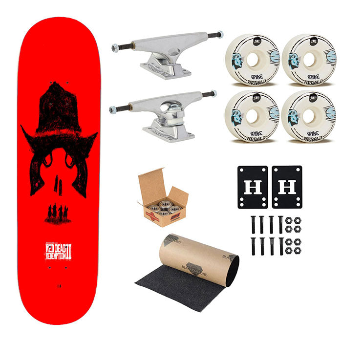 Red Dead Redemption Skull Gun Logo Skateboard Complete Board 8.0" X 31.75"