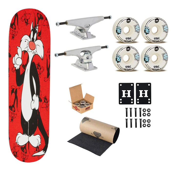 Red Pattern Sylvester Skateboard Complete Board 8.0" X 31.75"