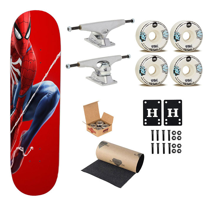 Red Spiderman Red Background Skateboard Complete Board 8.0" X 31.75"