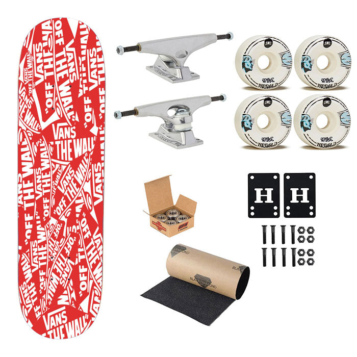 Red White Vans Logo Pattern Skateboard Complete Board 8.0" X 31.75"