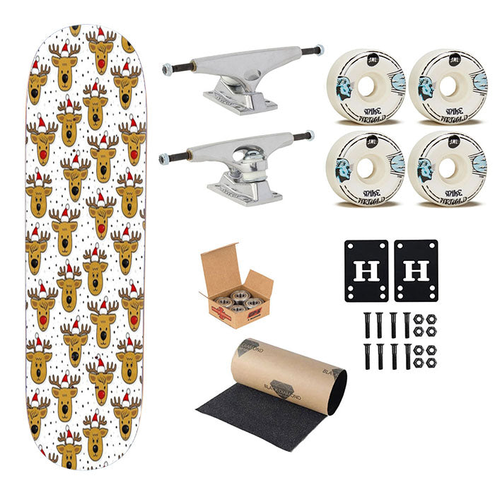 Reindeers In Santa Hats Pattern Skateboard Complete Board 8.0" X 31.75"