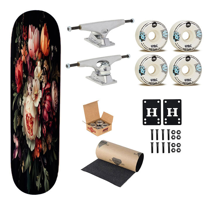Retro Art Dark Floral Skateboard Complete Board 8.0" X 31.75"