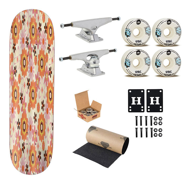 Retro Floral Mid Century Mod Skateboard Complete Board 8.0" X 31.75"