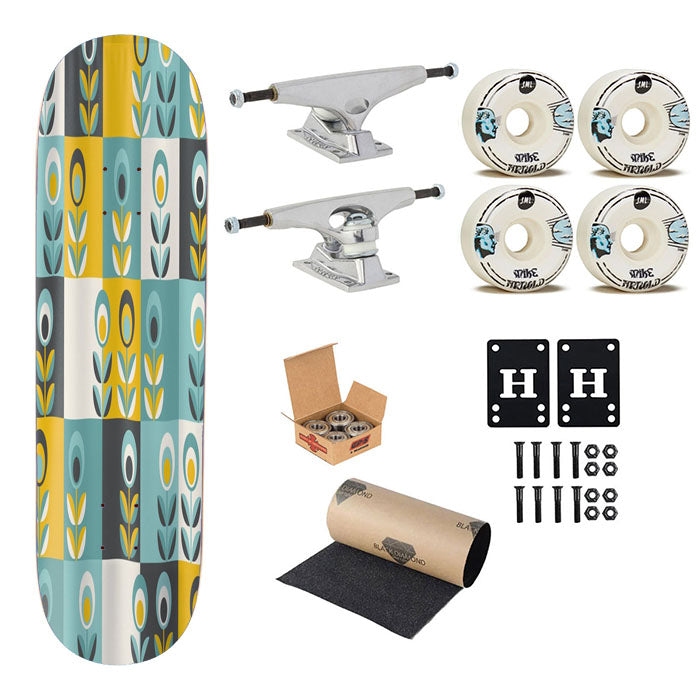 Retro Scandinavian Geometric Abstract Floral Skateboard Complete Board 8.0" X 31.75"