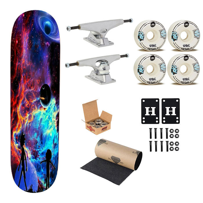 Rick And Morty Flat Galaxy Skateboard Complete Board 8.0" X 31.75"