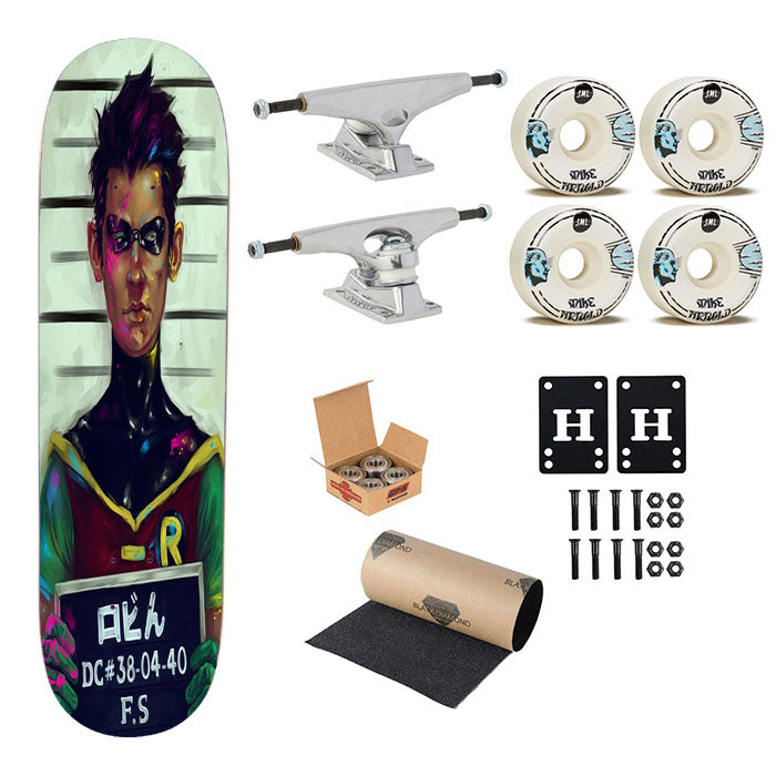 Robin Dick Grayson Titans Dc Comics Mugshot Skateboard Complete Board 8.0" X 31.75"