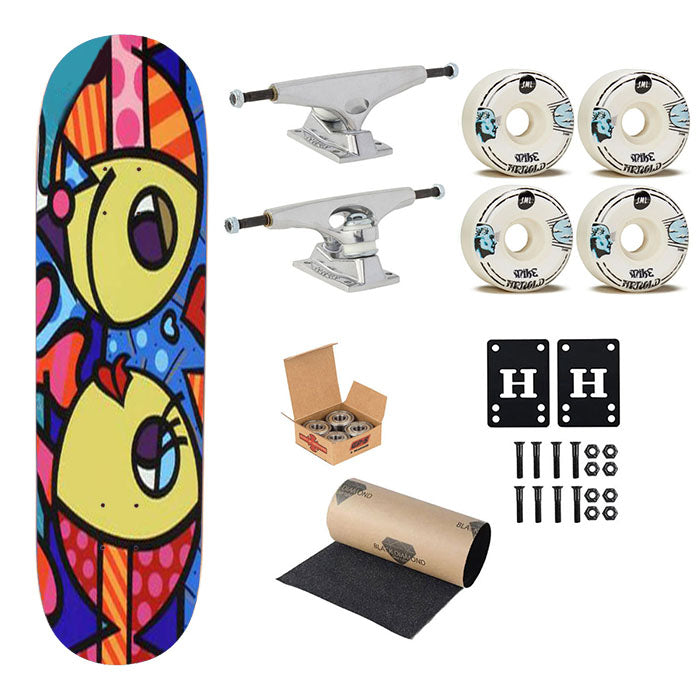 Romero Britto Fish Skateboard Complete Board 8.0" X 31.75"
