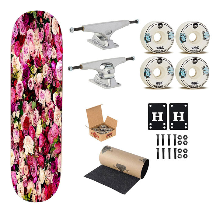 Rose Flower Pattern Skateboard Complete Board 8.0" X 31.75"
