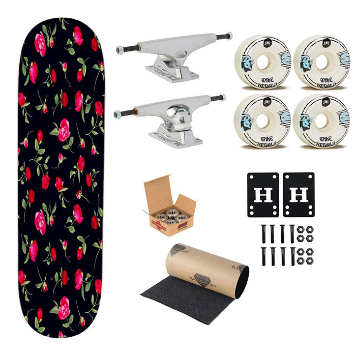 Rose Wallpaper Black Floral Skateboard Complete Board 8.0" X 31.75"
