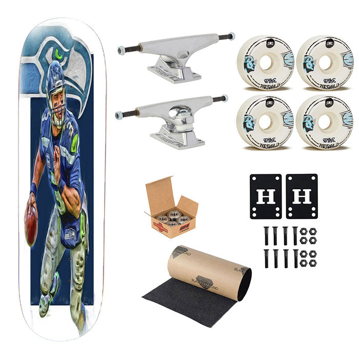 Russell Wilson Seattle Seahawks Oil Art Skateboard Complete Board 8.0" X 31.75"