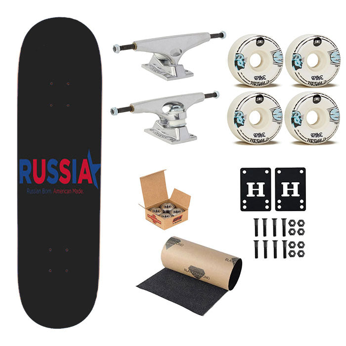 Russia Logo Dark Grey Skateboard Complete Board 8.0" X 31.75"