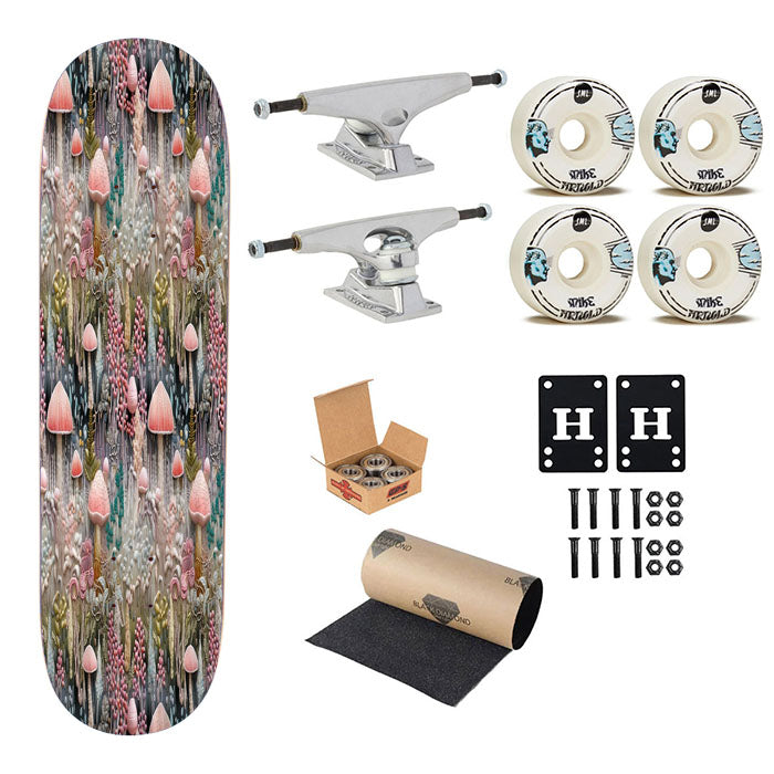 Sage Green Blue Mushroom Skateboard Complete Board 8.0" X 31.75"