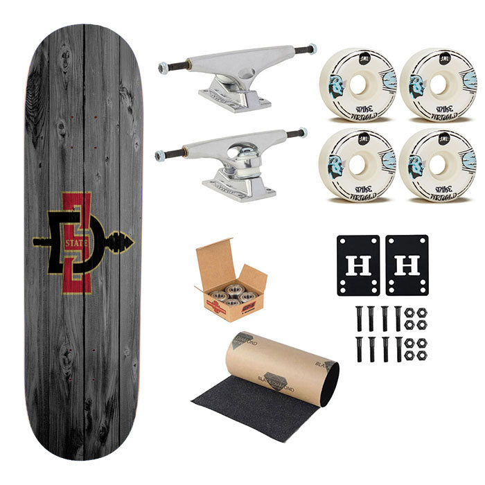 San Diego State Aztecs Logo Dark Wood Wallpaper Skateboard Complete Board 8.0" X 31.75"