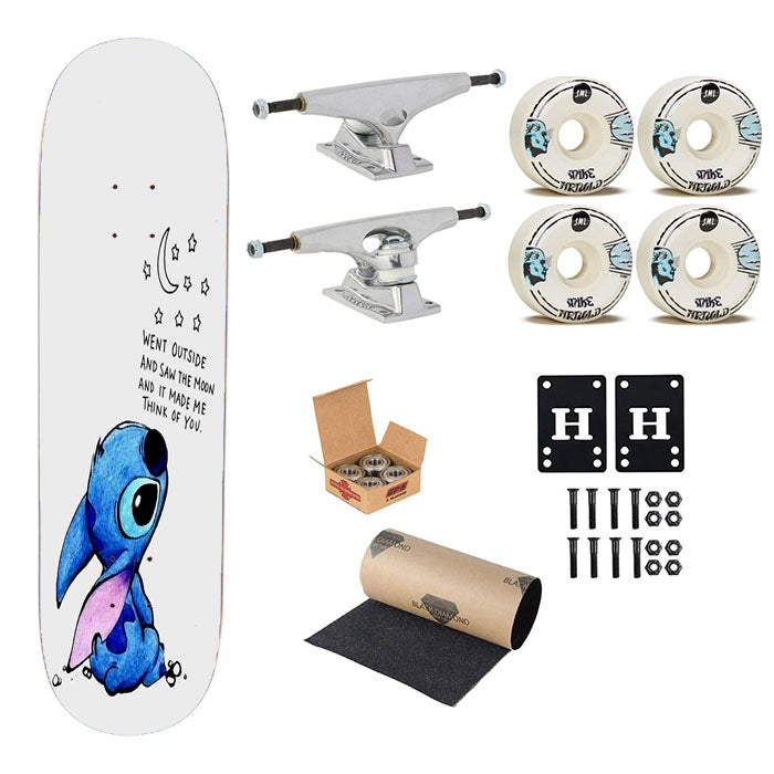Saw The Moon And Think Of You Stitch Quote Skateboard Complete Board 8.0" X 31.75"