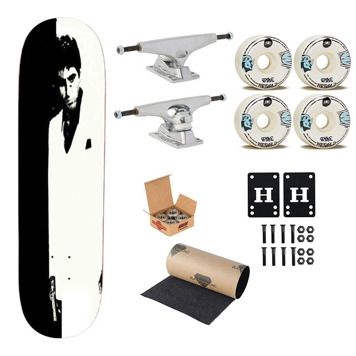 Scarface Black N White Skateboard Complete Board 8.0" X 31.75"