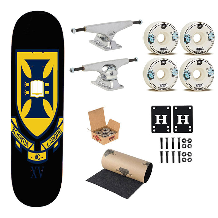 Scientia Labore Black Skateboard Complete Board 8.0" X 31.75"
