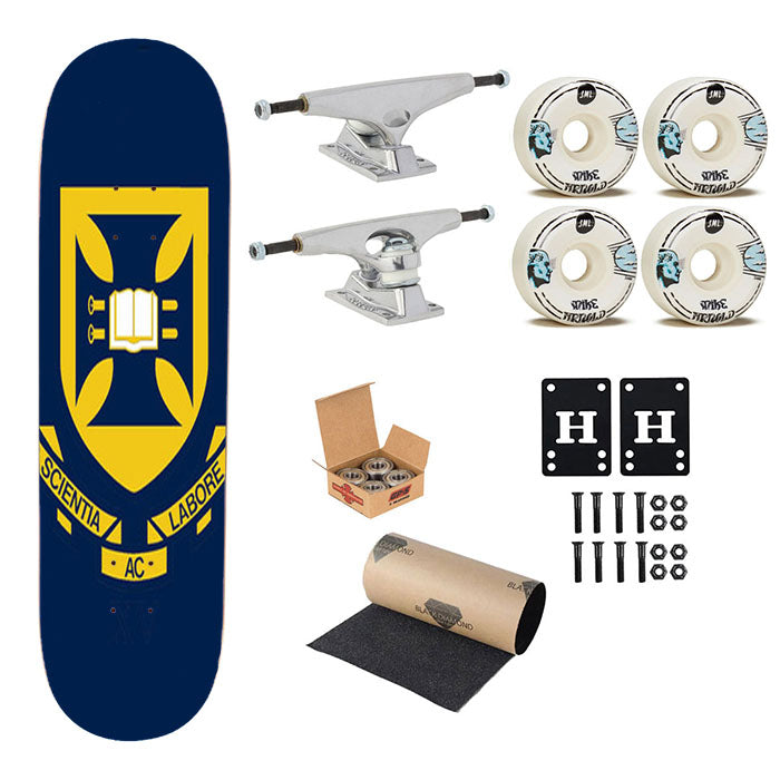 Scientia Labore Blue Skateboard Complete Board 8.0" X 31.75"